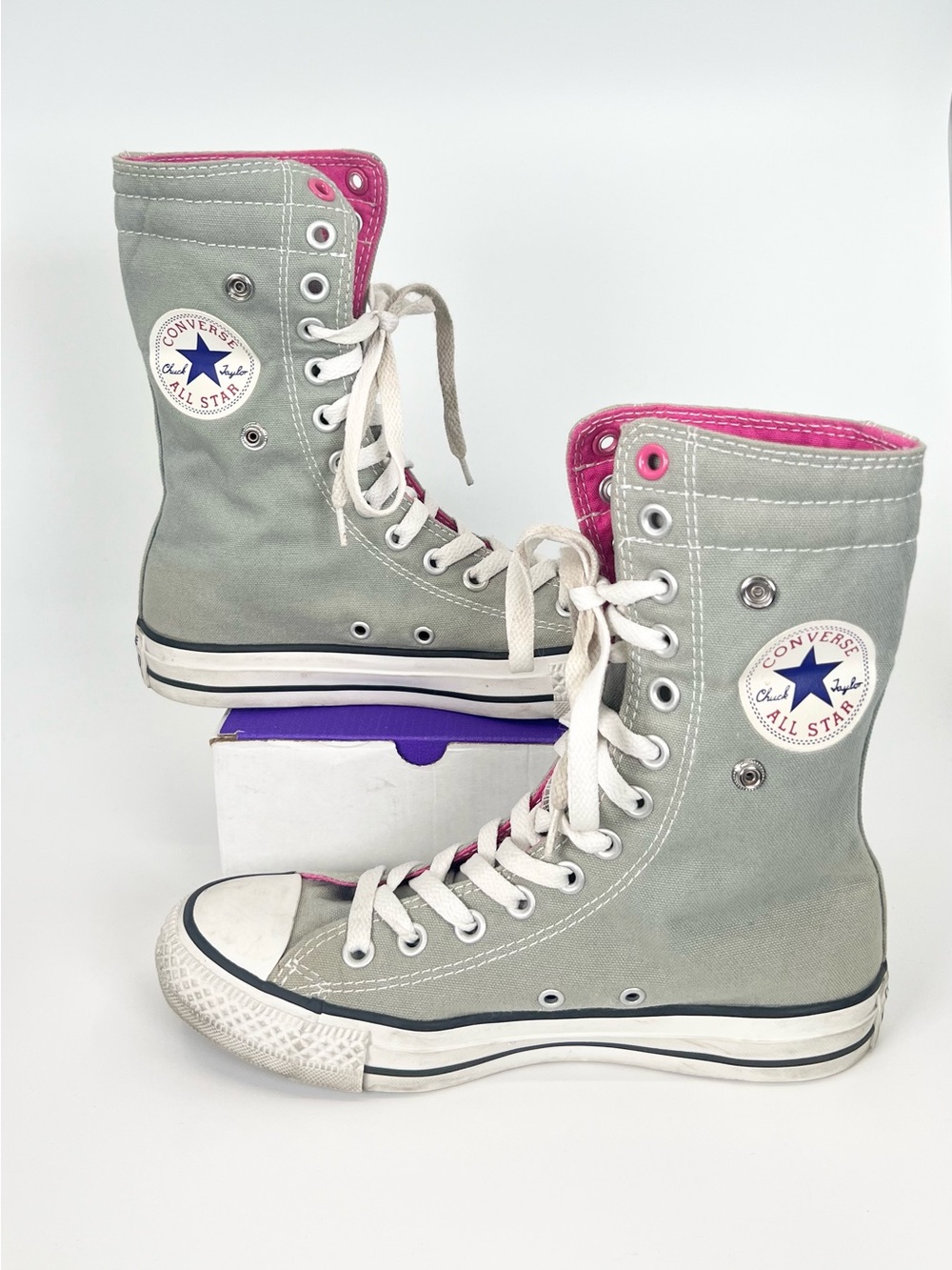 Converse Chuck Taylor All Star High Fold Over Shoes Gray Pink - WOMENS SIZE 7